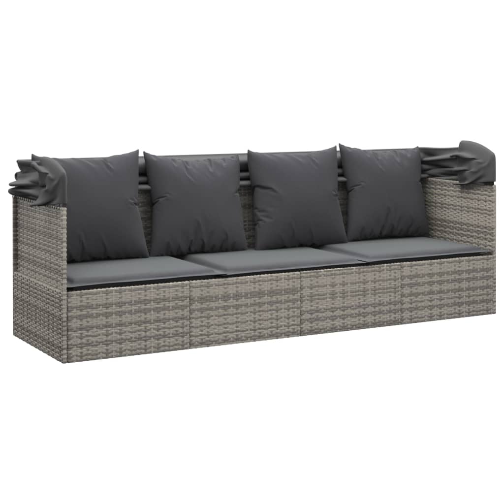 Loungebed met luifel en kussens poly rattan grijs is nu te koop bij PeponiXL, paradijselijk wonen!