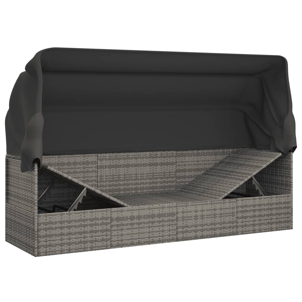 Loungebed met luifel en kussens poly rattan grijs is nu te koop bij PeponiXL, paradijselijk wonen!