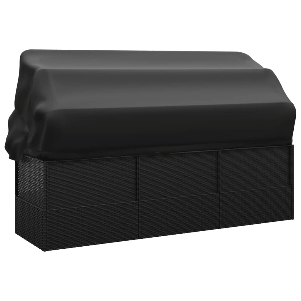 Loungebed met luifel en kussens poly rattan zwart is nu te koop bij PeponiXL, paradijselijk wonen!
