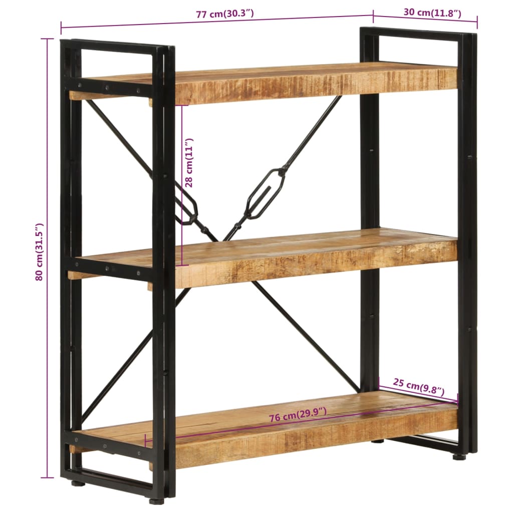 Boekenkast 3-laags 77x30x80 cm massief mangohout en ijzer is nu te koop bij PeponiXL, paradijselijk wonen!