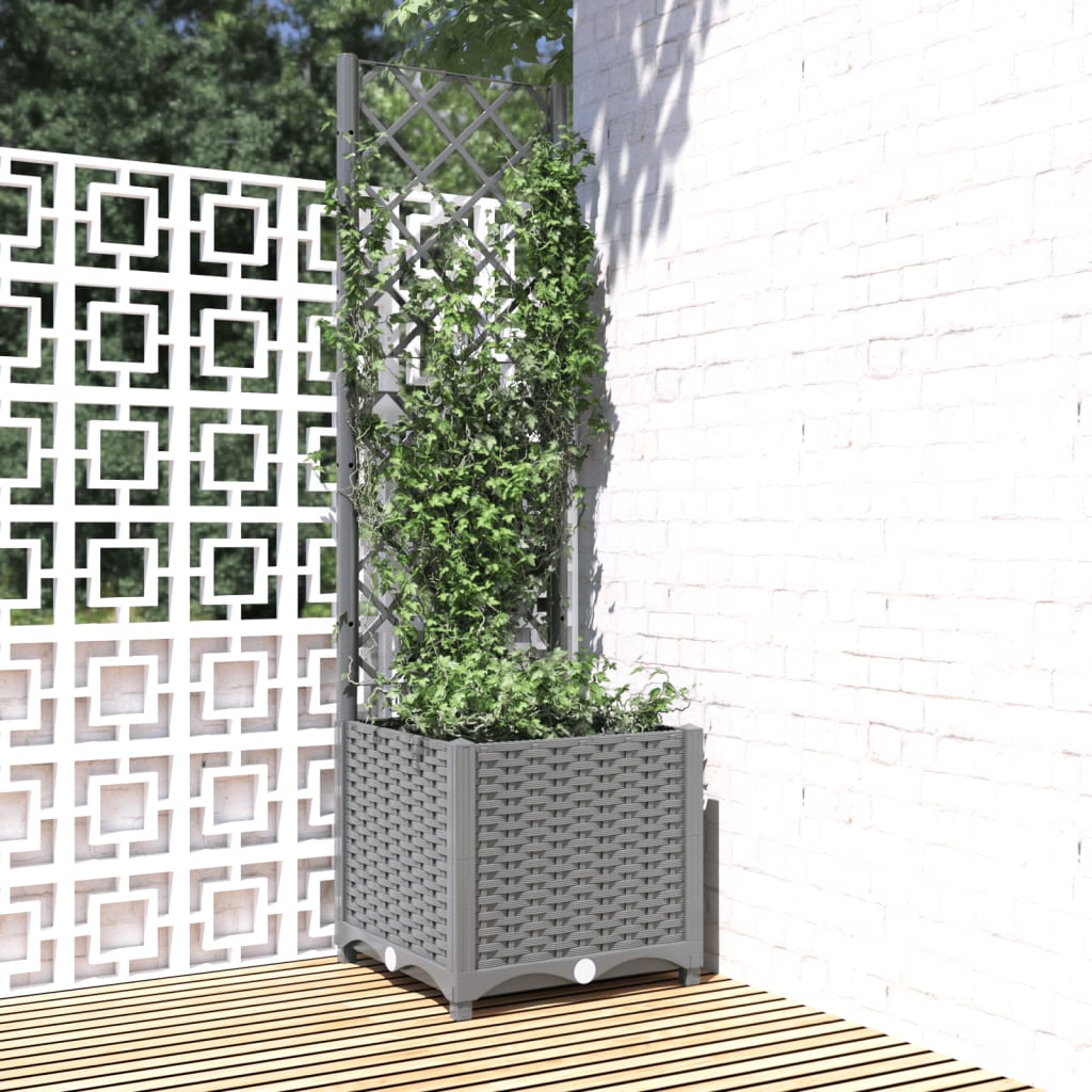 Plantenbak met latwerk 40x40x136 cm polypropeen lichtgrijs is nu te koop bij PeponiXL, paradijselijk wonen!