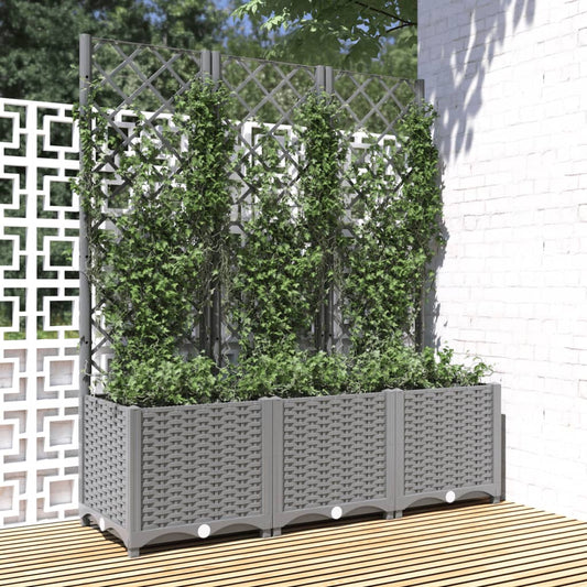 Plantenbak met latwerk 120x40x136 cm polypropeen lichtgrijs is nu te koop bij PeponiXL, paradijselijk wonen!