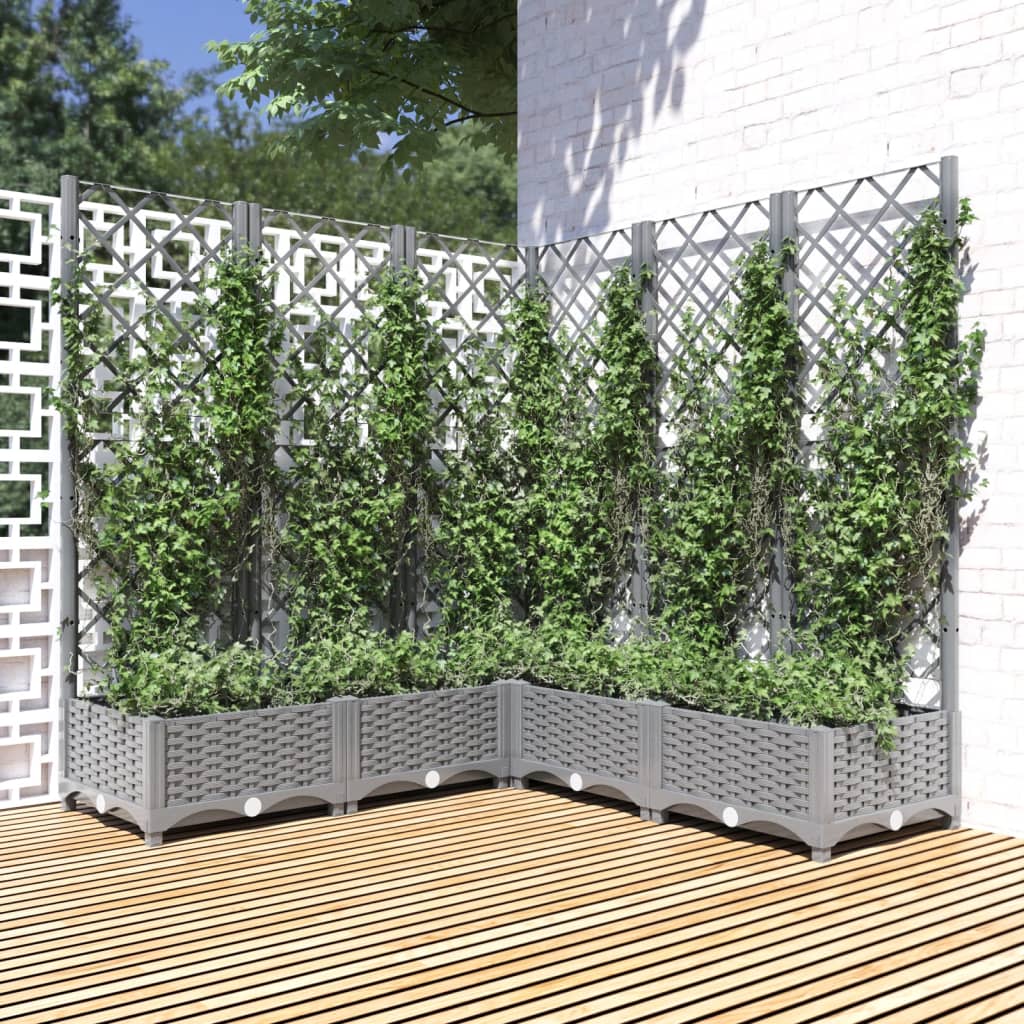 Plantenbak met latwerk 120x120x121,5 cm polypropeen lichtgrijs is nu te koop bij PeponiXL, paradijselijk wonen!
