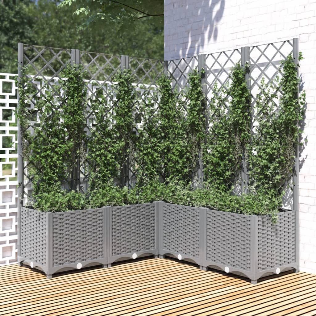 Plantenbak met latwerk 120x120x136 cm polypropeen lichtgrijs is nu te koop bij PeponiXL, paradijselijk wonen!