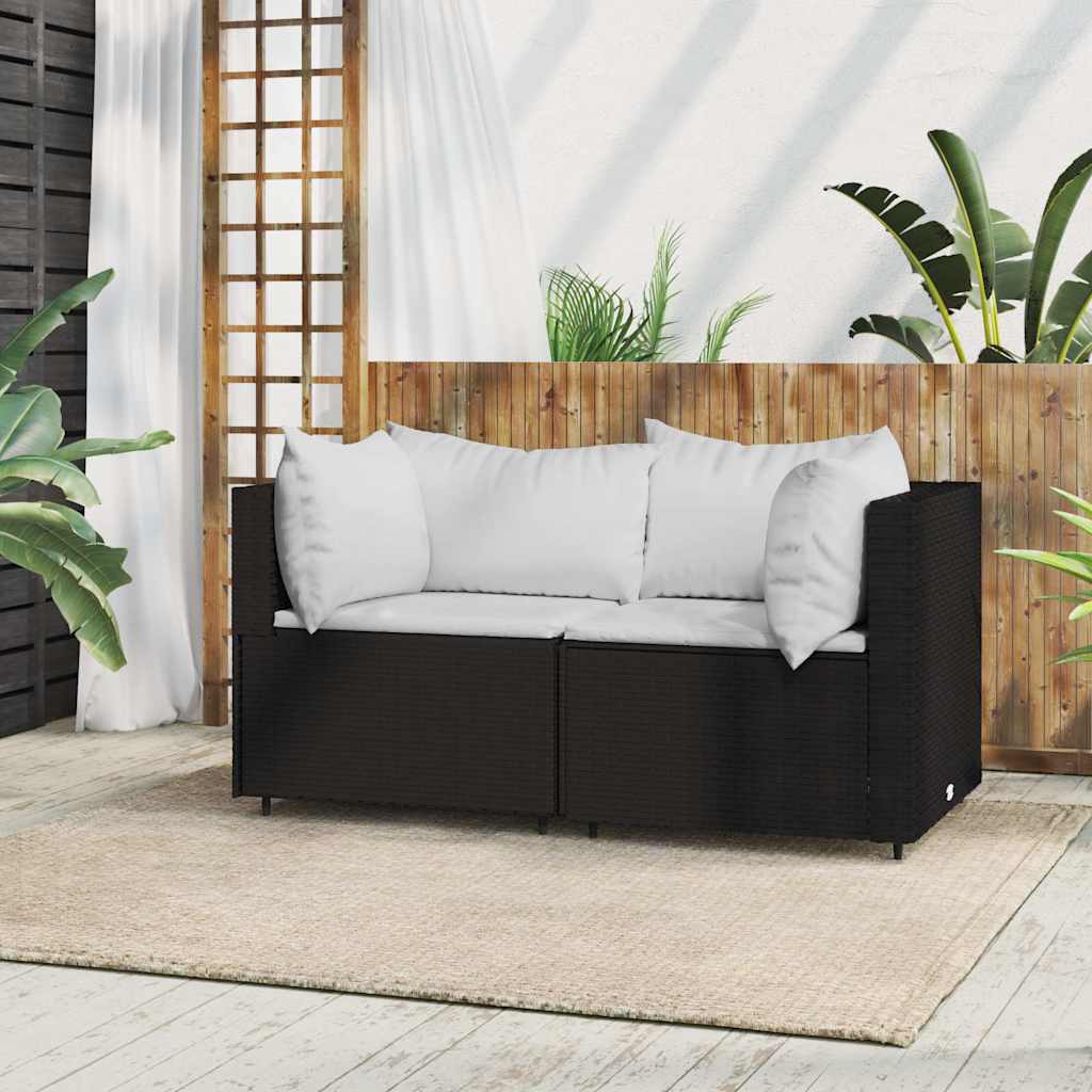Tuinhoekbank met kussens poly rattan zwart is nu te koop bij PeponiXL, paradijselijk wonen!