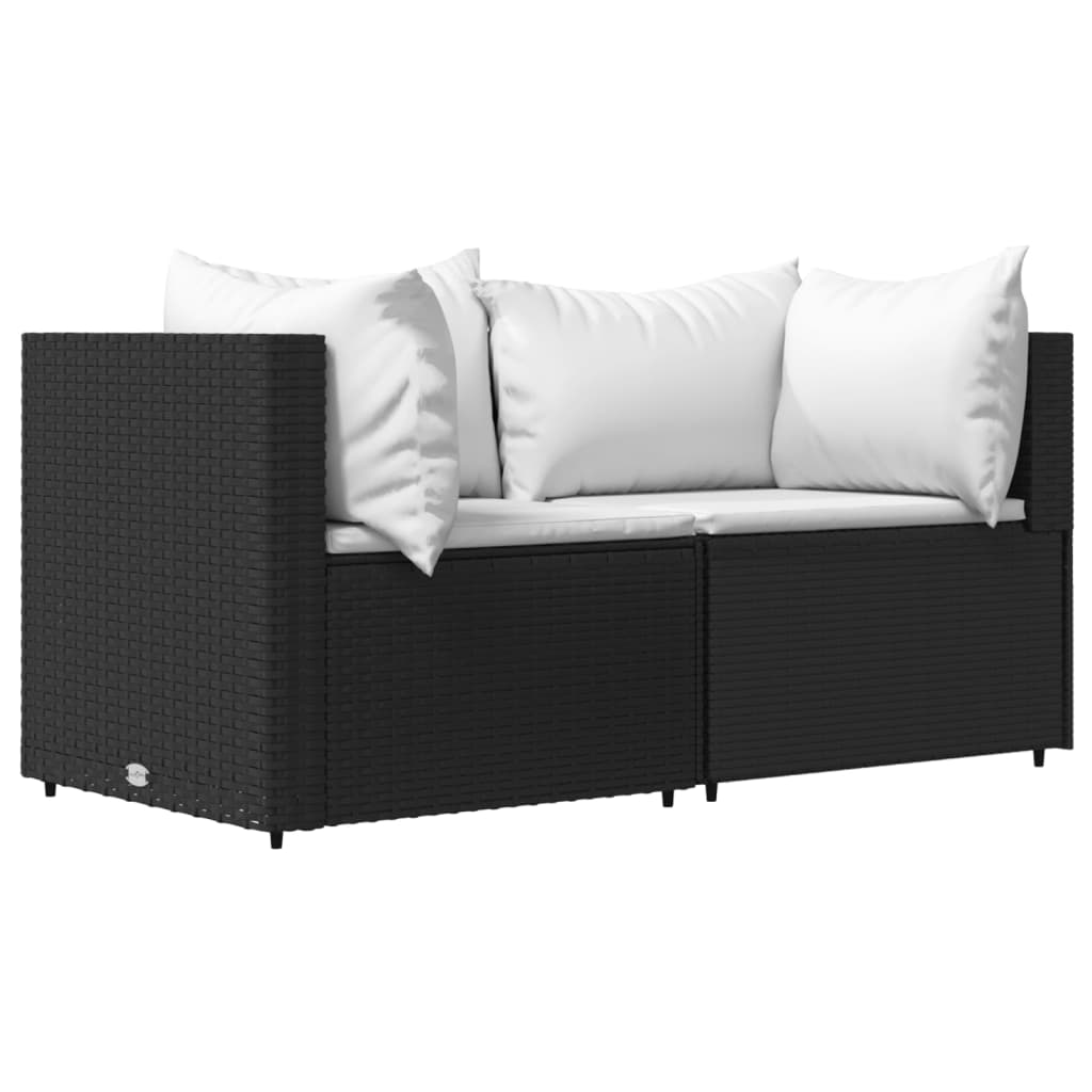 Tuinhoekbanken met kussens 2 st poly rattan zwart is nu te koop bij PeponiXL, paradijselijk wonen!