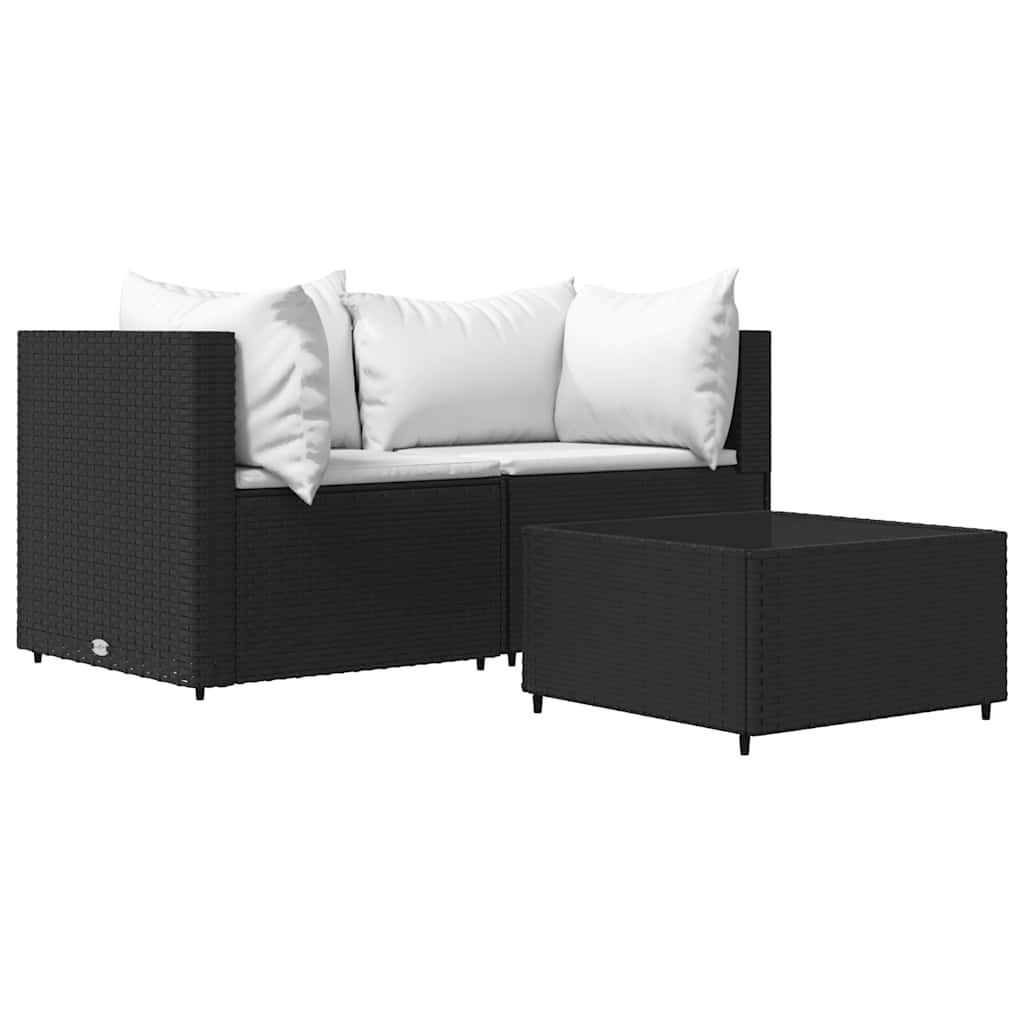 3-delige Loungeset met kussens poly rattan zwart is nu te koop bij PeponiXL, paradijselijk wonen!