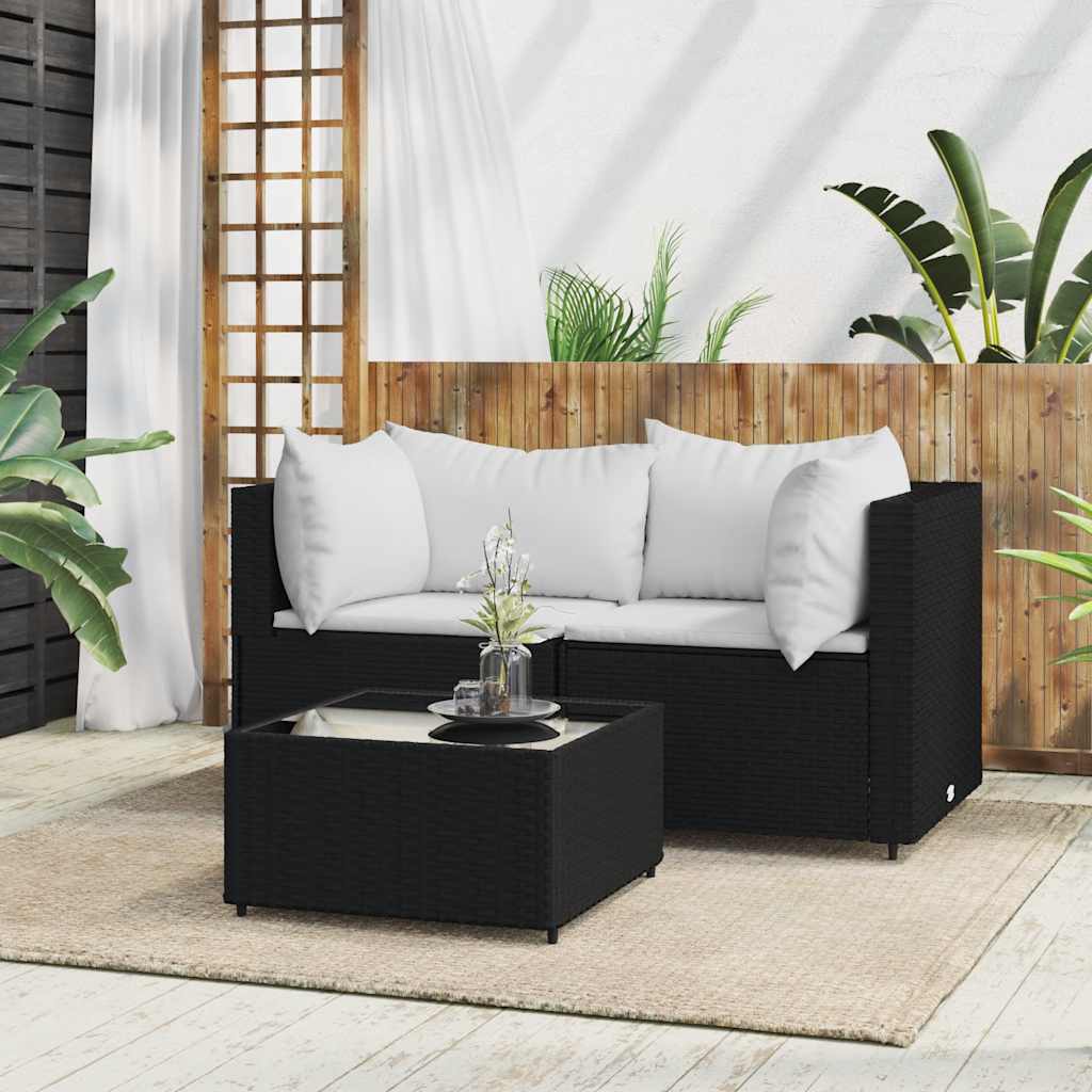 3-delige Loungeset met kussens poly rattan zwart is nu te koop bij PeponiXL, paradijselijk wonen!