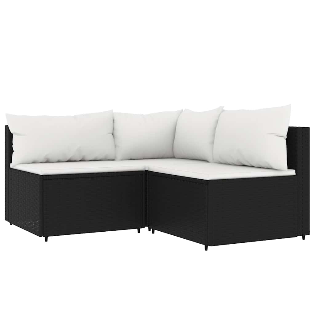 3-delige Loungeset met kussens poly rattan zwart is nu te koop bij PeponiXL, paradijselijk wonen!