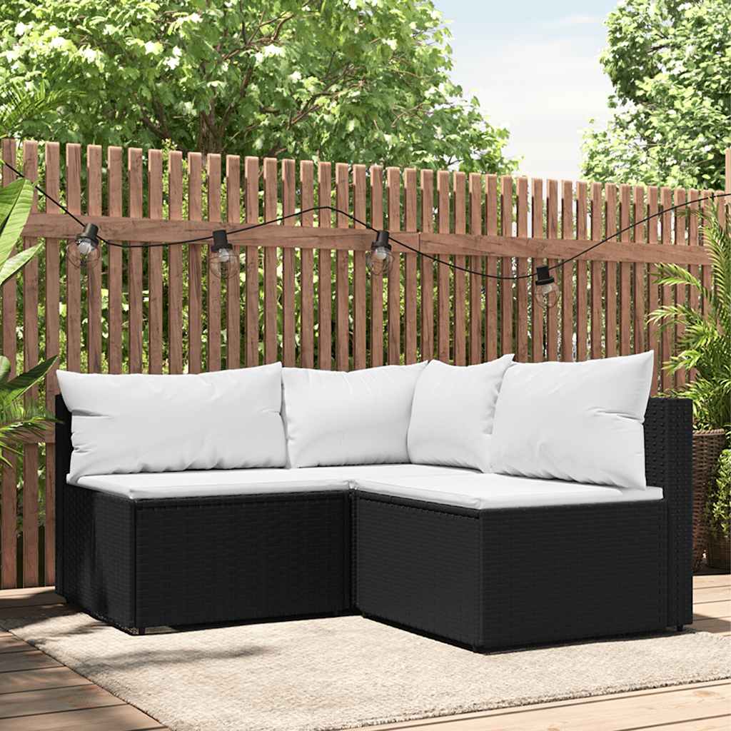 3-delige Loungeset met kussens poly rattan zwart is nu te koop bij PeponiXL, paradijselijk wonen!