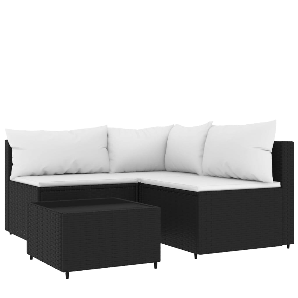 4-delige Loungeset met kussens poly rattan zwart is nu te koop bij PeponiXL, paradijselijk wonen!