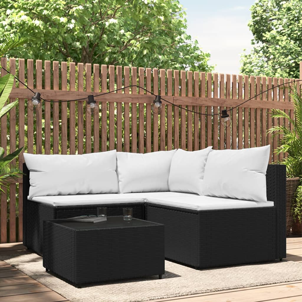 4-delige Loungeset met kussens poly rattan zwart is nu te koop bij PeponiXL, paradijselijk wonen!