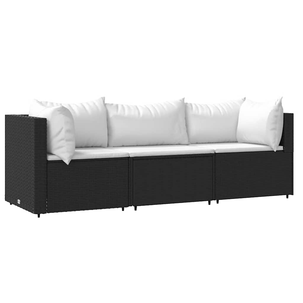 3-delige Loungeset met kussens poly rattan zwart is nu te koop bij PeponiXL, paradijselijk wonen!