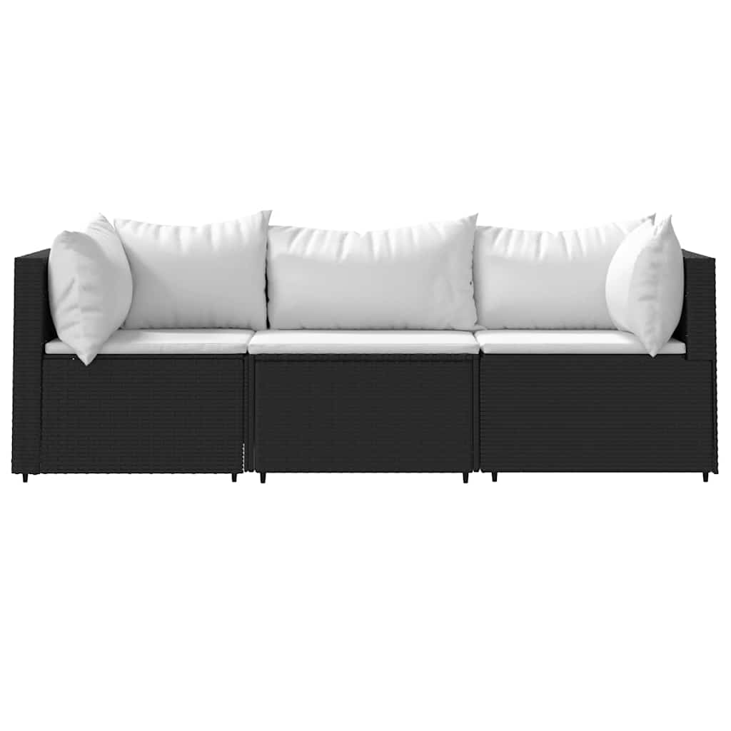 3-delige Loungeset met kussens poly rattan zwart is nu te koop bij PeponiXL, paradijselijk wonen!