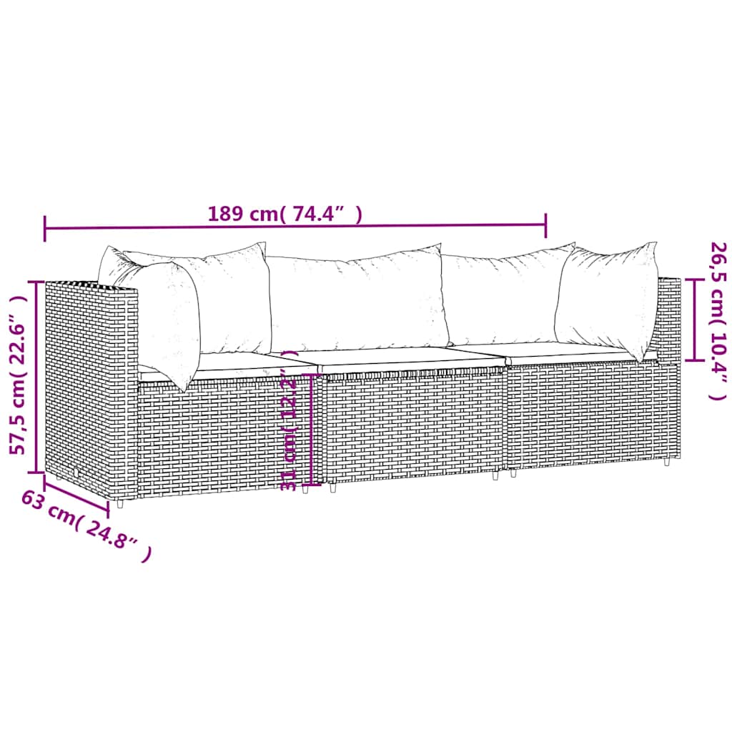 3-delige Loungeset met kussens poly rattan zwart is nu te koop bij PeponiXL, paradijselijk wonen!