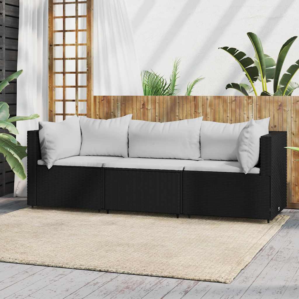 3-delige Loungeset met kussens poly rattan zwart is nu te koop bij PeponiXL, paradijselijk wonen!
