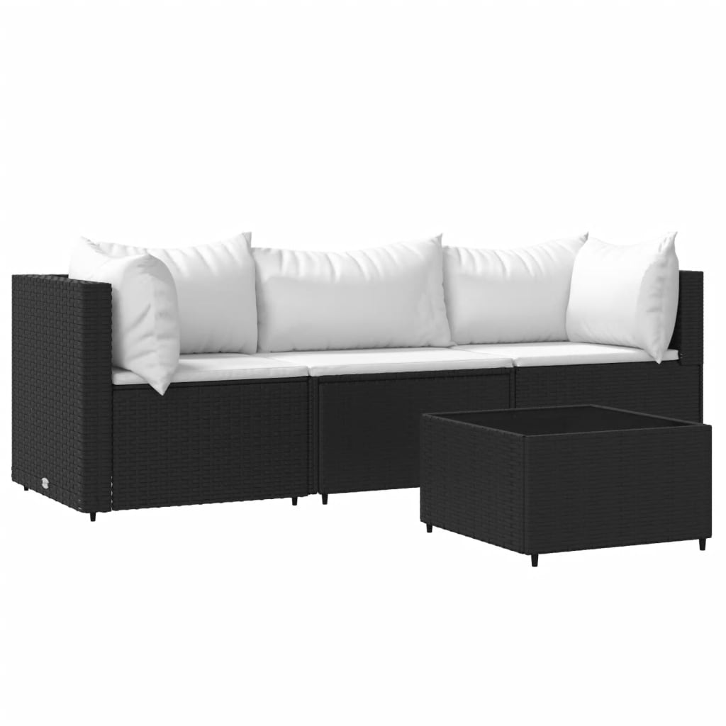 4-delige Loungeset met kussens poly rattan zwart is nu te koop bij PeponiXL, paradijselijk wonen!