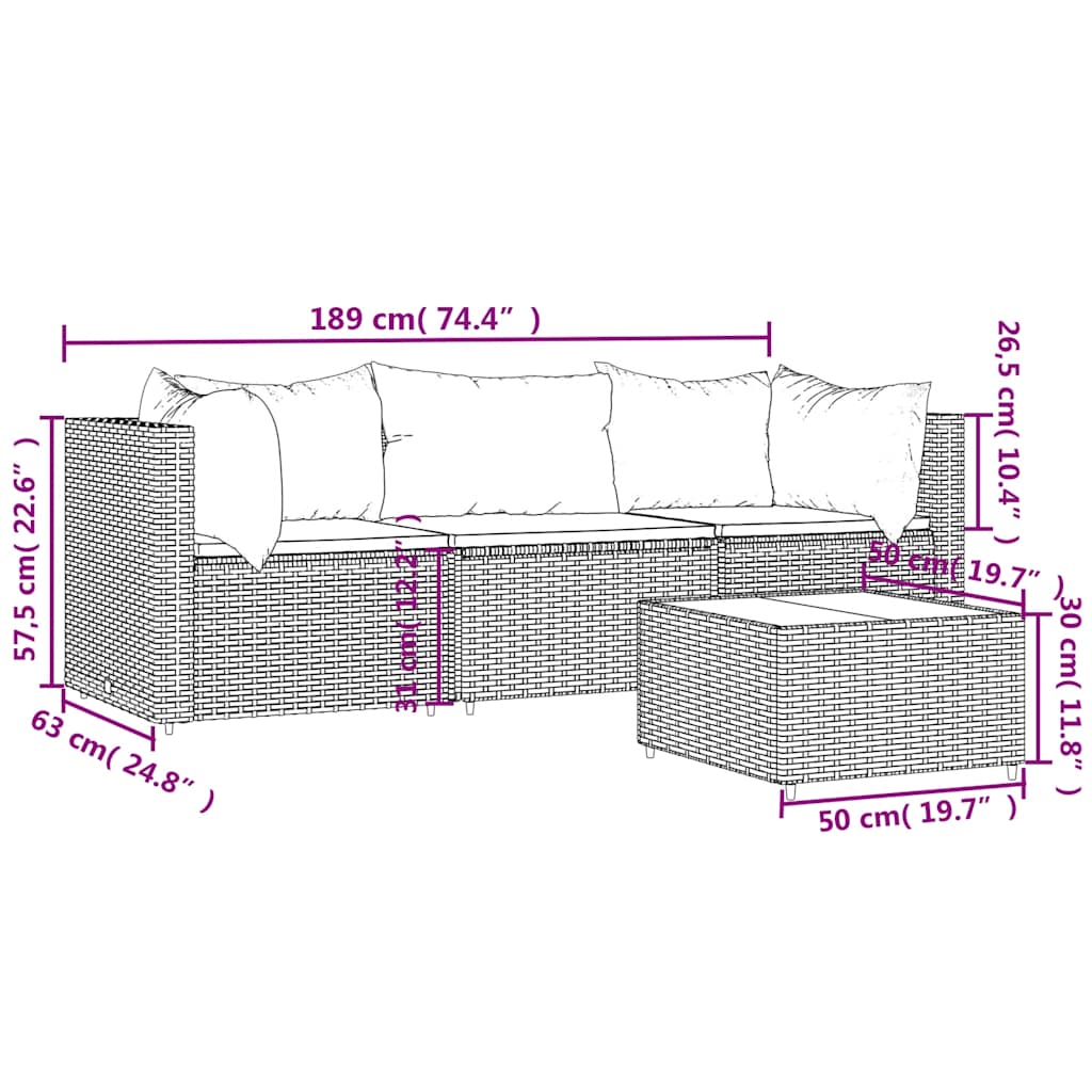 4-delige Loungeset met kussens poly rattan zwart is nu te koop bij PeponiXL, paradijselijk wonen!