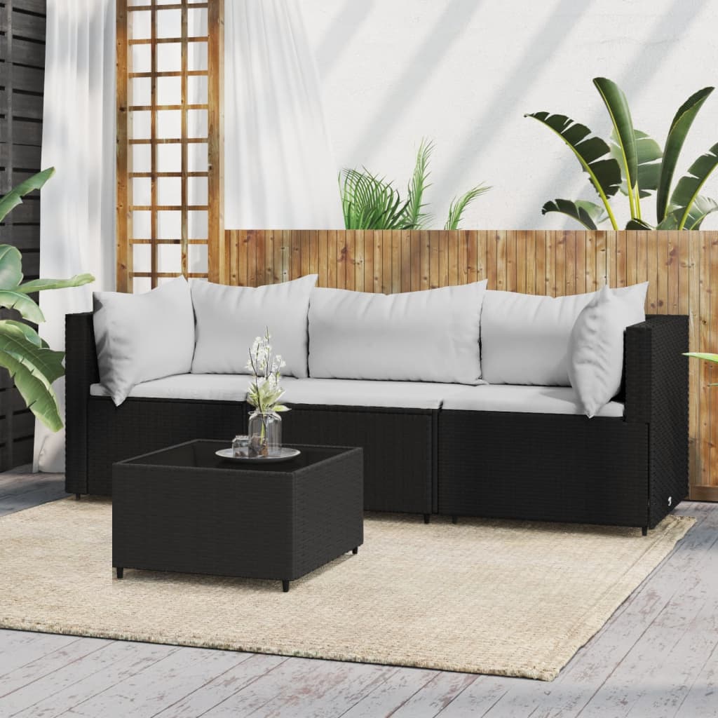 4-delige Loungeset met kussens poly rattan zwart is nu te koop bij PeponiXL, paradijselijk wonen!