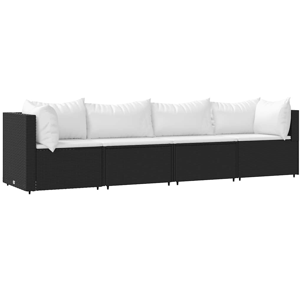 4-delige Loungeset met kussens poly rattan zwart is nu te koop bij PeponiXL, paradijselijk wonen!