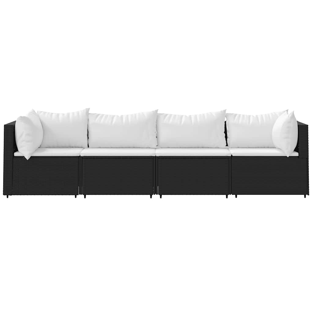 4-delige Loungeset met kussens poly rattan zwart is nu te koop bij PeponiXL, paradijselijk wonen!