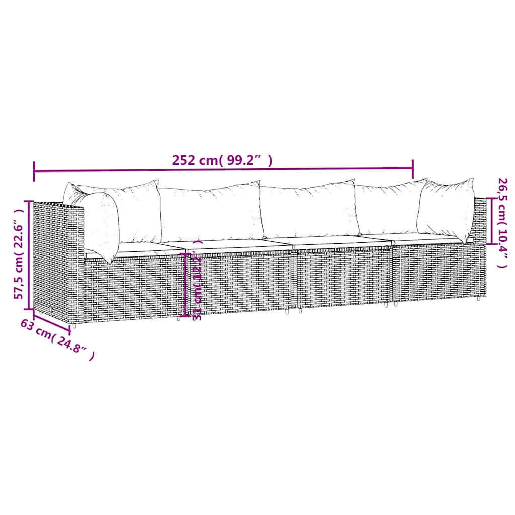 4-delige Loungeset met kussens poly rattan zwart is nu te koop bij PeponiXL, paradijselijk wonen!