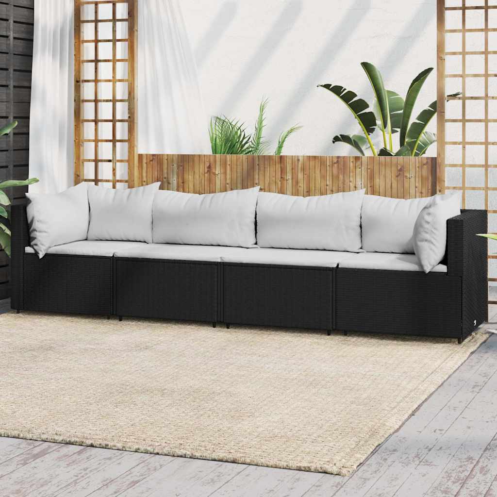 4-delige Loungeset met kussens poly rattan zwart is nu te koop bij PeponiXL, paradijselijk wonen!