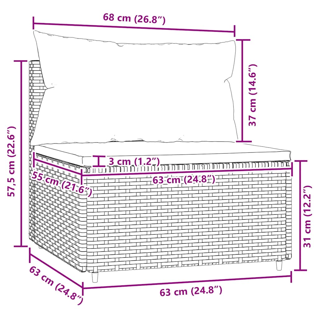 Tuinmiddenbank met kussens poly rattan zwart is nu te koop bij PeponiXL, paradijselijk wonen!