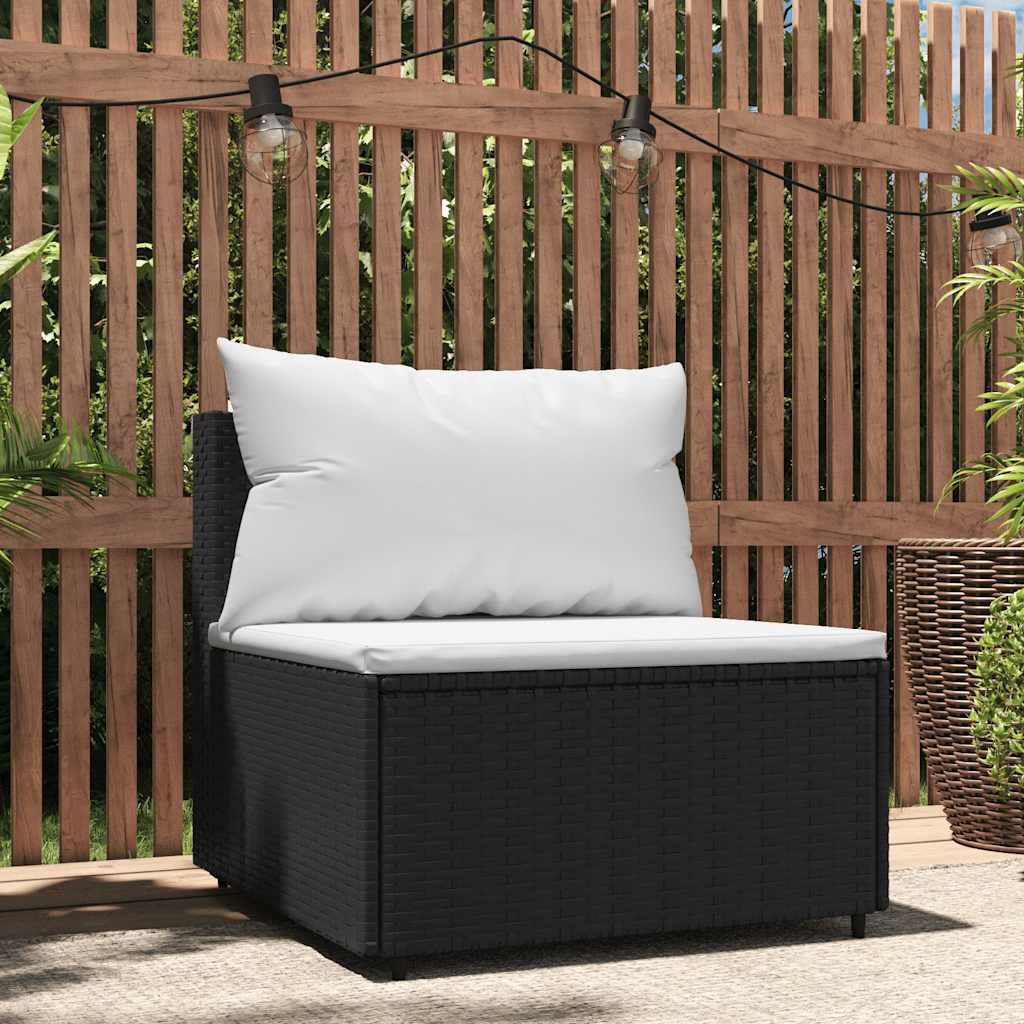 Tuinmiddenbank met kussens poly rattan zwart is nu te koop bij PeponiXL, paradijselijk wonen!
