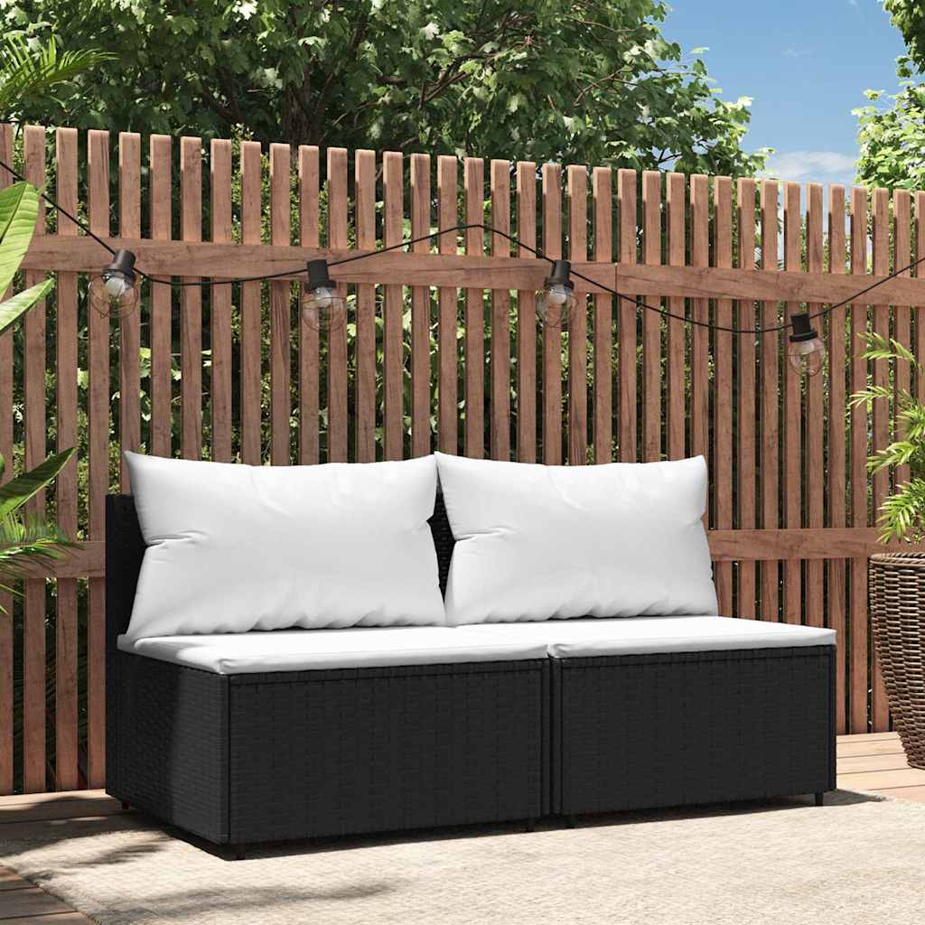 Tuinmiddenbanken met kussens 2 st poly rattan zwart is nu te koop bij PeponiXL, paradijselijk wonen!