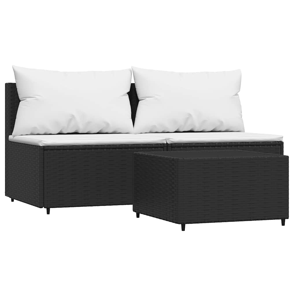 3-delige Loungeset met kussens poly rattan zwart is nu te koop bij PeponiXL, paradijselijk wonen!