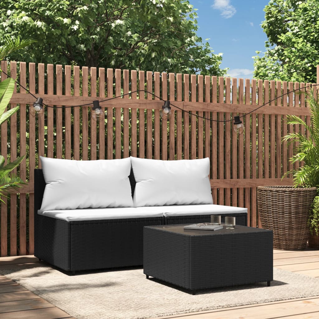 3-delige Loungeset met kussens poly rattan zwart is nu te koop bij PeponiXL, paradijselijk wonen!