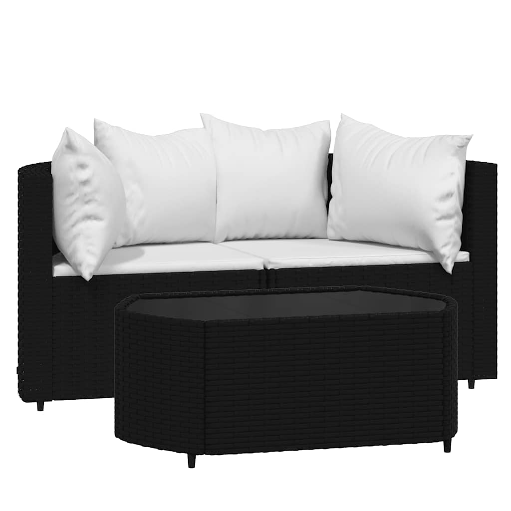 3-delige Loungeset met kussens poly rattan zwart is nu te koop bij PeponiXL, paradijselijk wonen!