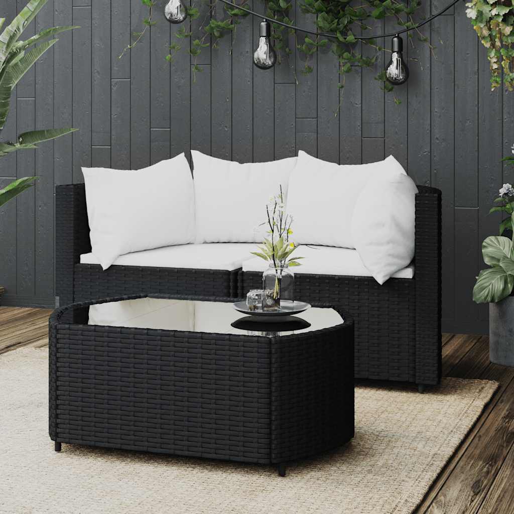 3-delige Loungeset met kussens poly rattan zwart is nu te koop bij PeponiXL, paradijselijk wonen!