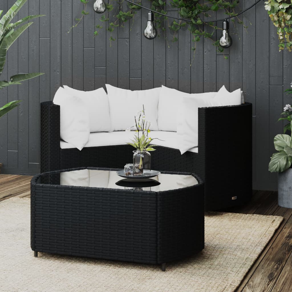 4-delige Loungeset met kussens poly rattan zwart is nu te koop bij PeponiXL, paradijselijk wonen!