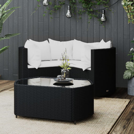 4-delige Loungeset met kussens poly rattan zwart is nu te koop bij PeponiXL, paradijselijk wonen!