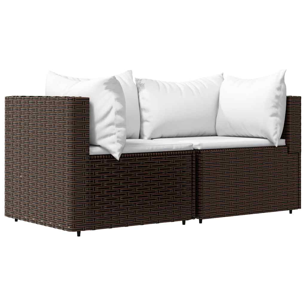 Tuinhoekbanken met kussens 2 st poly rattan bruin is nu te koop bij PeponiXL, paradijselijk wonen!