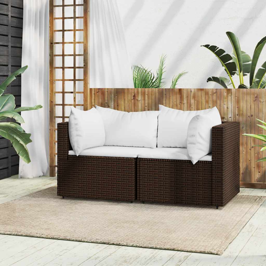 Tuinhoekbanken met kussens 2 st poly rattan bruin is nu te koop bij PeponiXL, paradijselijk wonen!
