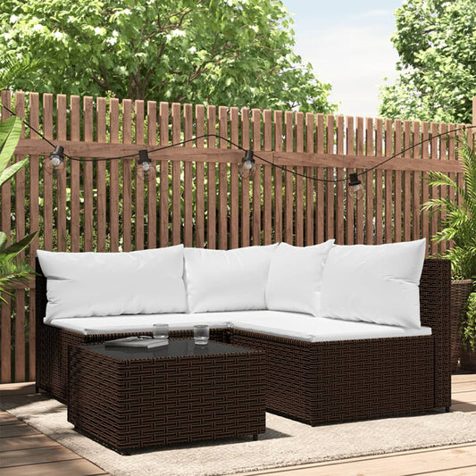 4-delige Loungeset met kussens poly rattan bruin is nu te koop bij PeponiXL, paradijselijk wonen!