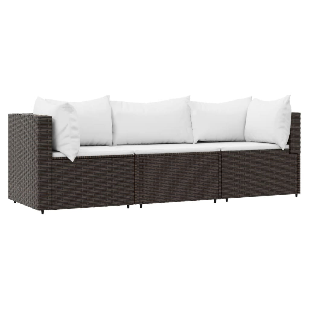 3-delige Loungeset met kussens poly rattan bruin is nu te koop bij PeponiXL, paradijselijk wonen!
