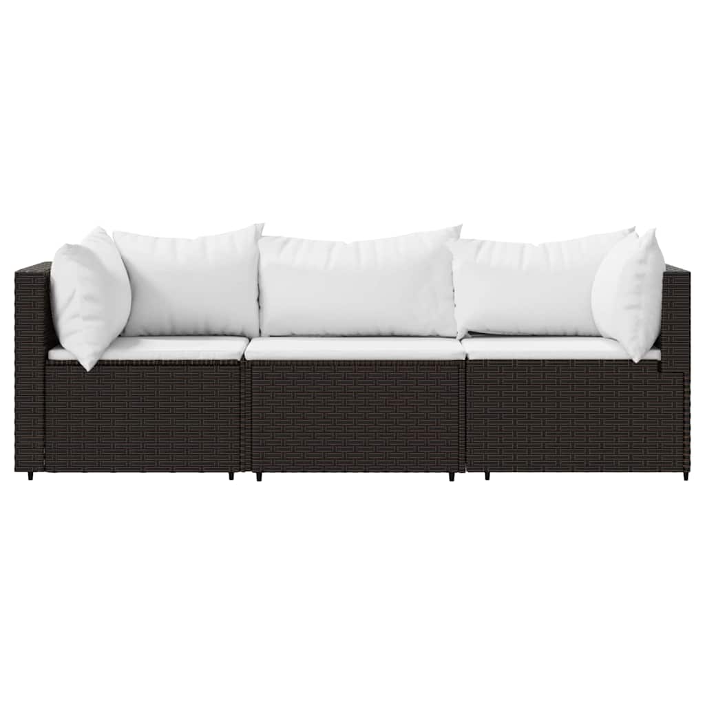 3-delige Loungeset met kussens poly rattan bruin is nu te koop bij PeponiXL, paradijselijk wonen!
