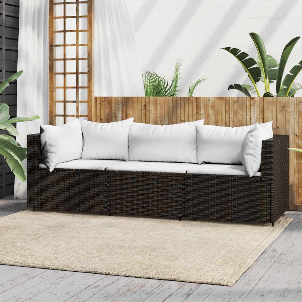 3-delige Loungeset met kussens poly rattan bruin is nu te koop bij PeponiXL, paradijselijk wonen!