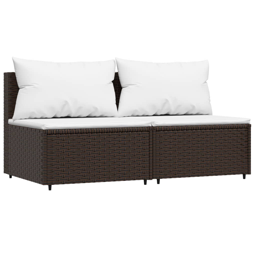 Tuinmiddenbanken met kussens 2 st poly rattan bruin is nu te koop bij PeponiXL, paradijselijk wonen!