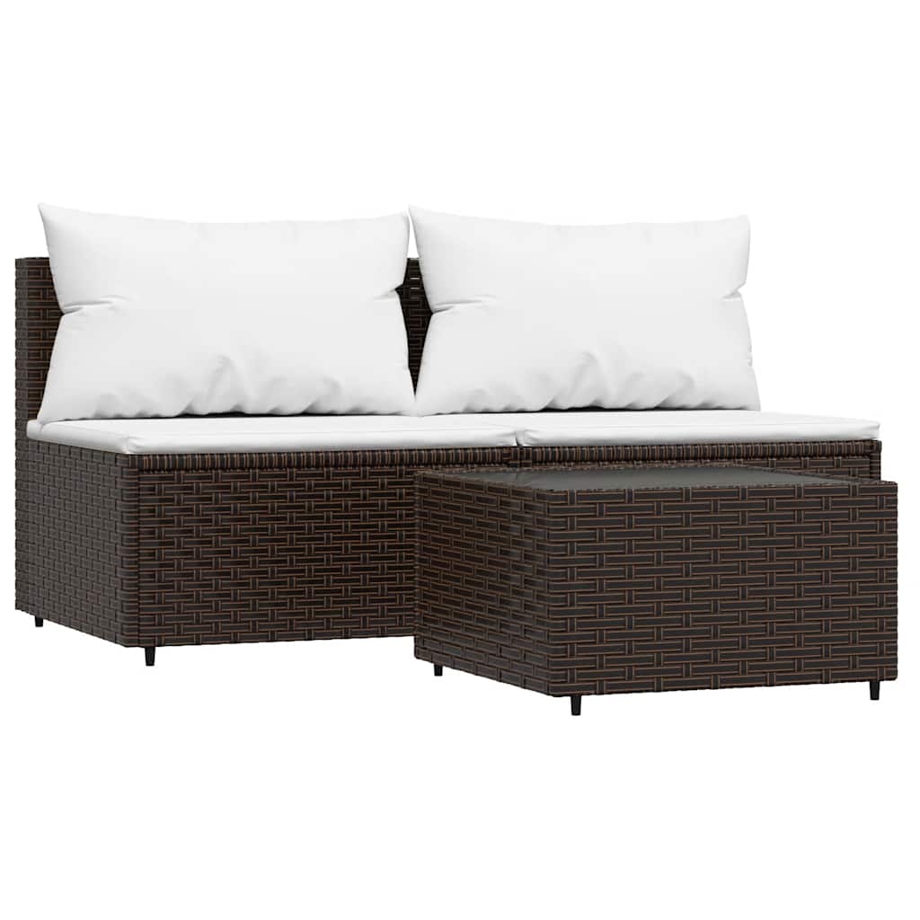 3-delige Loungeset met kussens poly rattan bruin is nu te koop bij PeponiXL, paradijselijk wonen!
