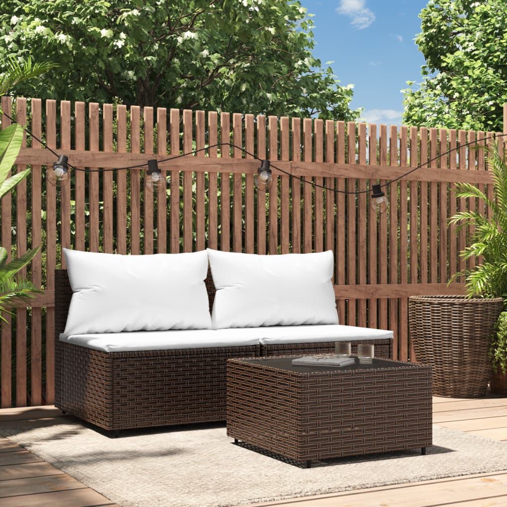 3-delige Loungeset met kussens poly rattan bruin is nu te koop bij PeponiXL, paradijselijk wonen!