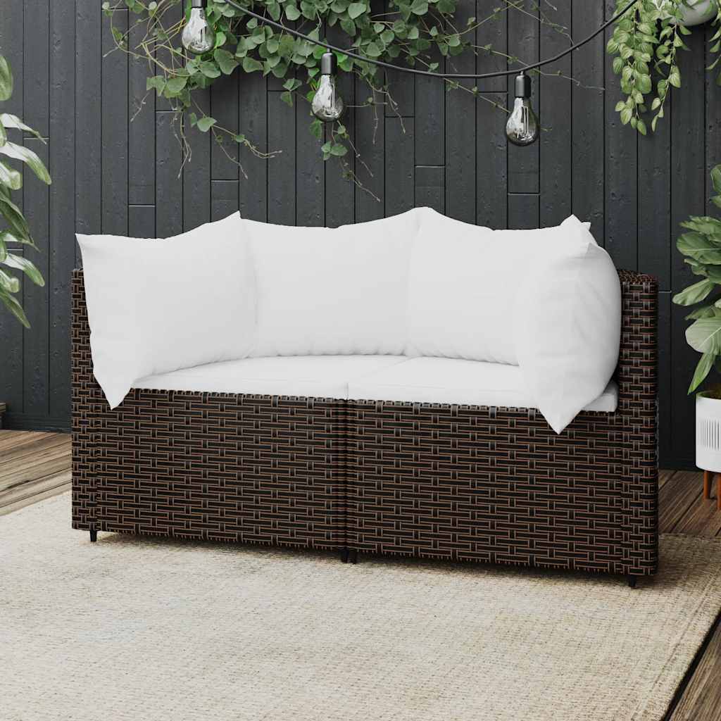 Tuinhoekbanken met kussens 2 st poly rattan bruin is nu te koop bij PeponiXL, paradijselijk wonen!