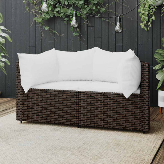 Tuinhoekbanken met kussens 2 st poly rattan bruin is nu te koop bij PeponiXL, paradijselijk wonen!
