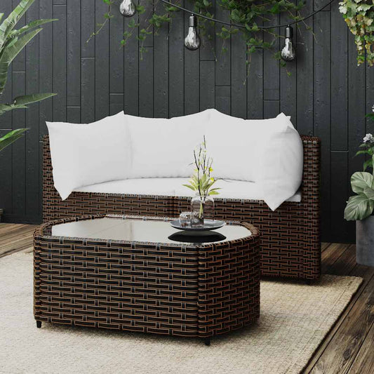 3-delige Loungeset met kussens poly rattan bruin is nu te koop bij PeponiXL, paradijselijk wonen!
