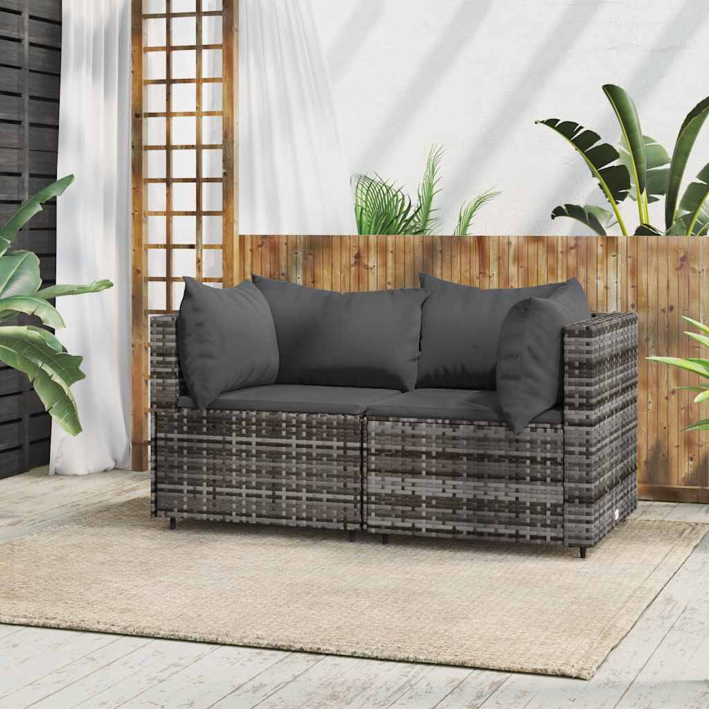 Tuinhoekbanken met kussens 2 st poly rattan grijs is nu te koop bij PeponiXL, paradijselijk wonen!