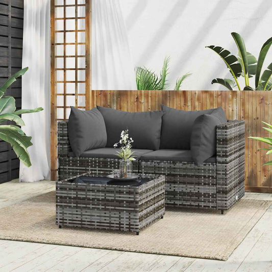 3-delige Loungeset met kussens poly rattan grijs is nu te koop bij PeponiXL, paradijselijk wonen!